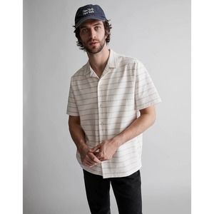 Madewell Men's Knit Easy Short-Sleeve Organic Cotton Button Down Shirt StripeM
